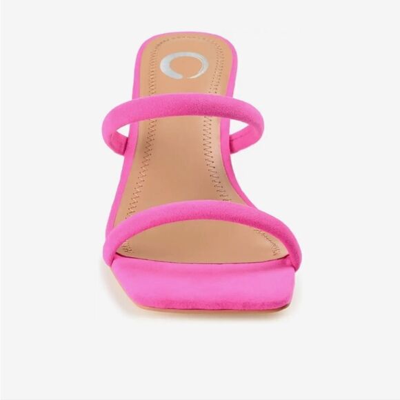 New Journee Collection Henrietta Pink high block wooden heel strappy size 8.5 - Picture 7 of 8